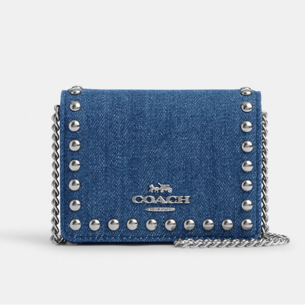 Coach Blue Denim Studded Chain Wallet